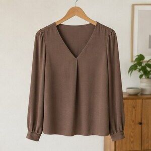 Mocha Crepe V Neck Blouse
